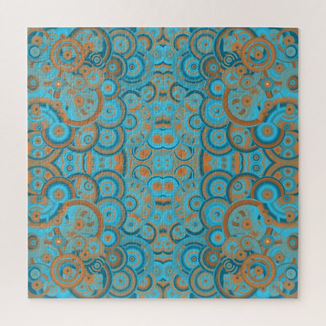 Puzzle Cercle Concentré Dégradé Orange Rust Turquoise (Vertical)
