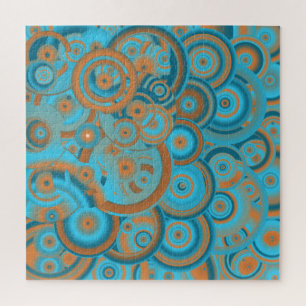 Puzzle Cercle Concentré Dégradé Orange Rust Turquoise