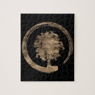 Puzzle Cercle de zen d'Enso et arbre - or sur le noir
