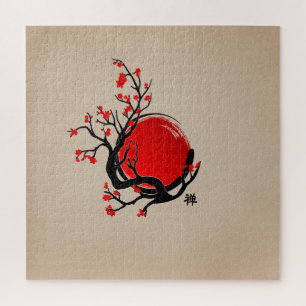Puzzle Cercle Zen Enso, Soleil et Rouge Sakura Blossom
