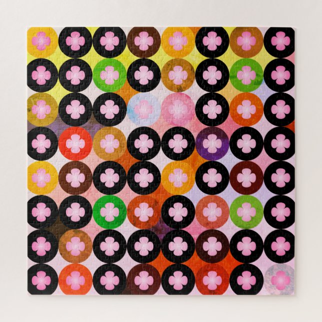 Puzzle Cercles multicolores cool et trèfles roses (Vertical)