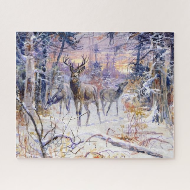 Puzzle Cerf dans une forêt de neige (saison d'hiver) (Horizontal)
