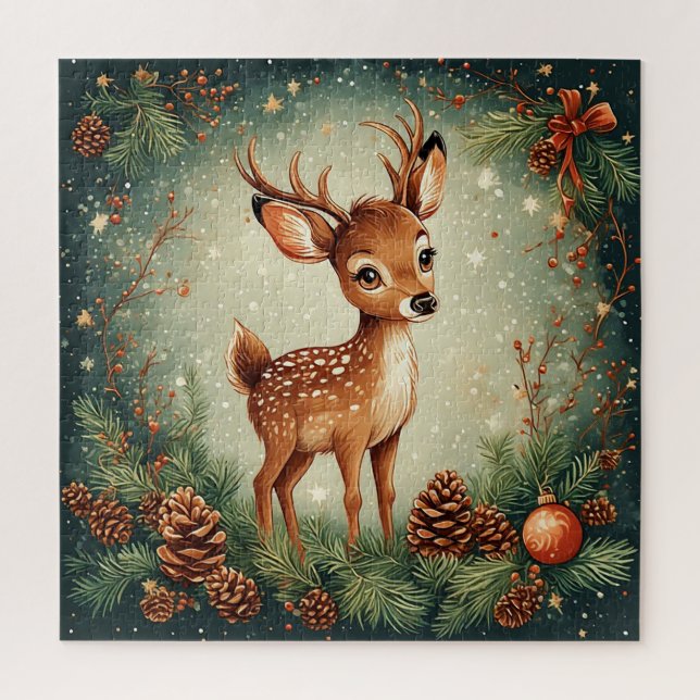 Puzzle Cerf de dessin animé mignon dans une couronne fest (Vertical)