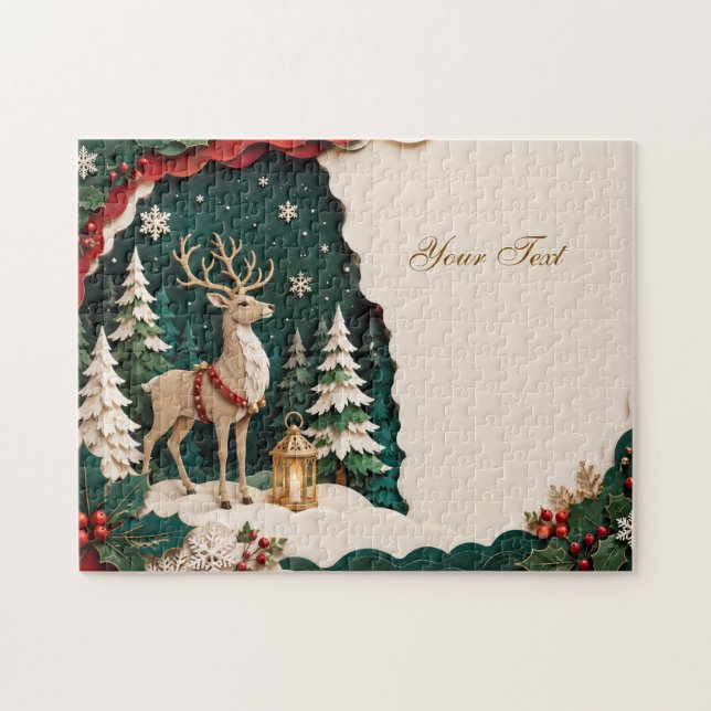 Puzzle Cerf de Noël cadre forestier (Horizontal)