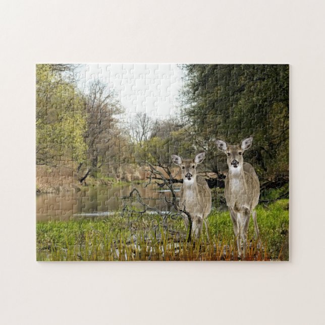 Puzzle Cerf de Virginie dans l'art de collage forestier (Horizontal)