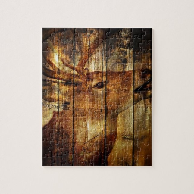 Puzzle Cerf de Virginie primitif en bois de grange (Vertical)