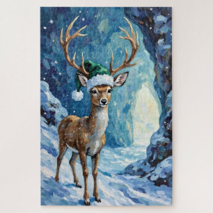Puzzle Cerf du chapeau de la grotte de Noël glacée