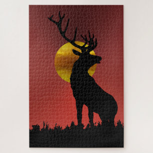 Puzzle Cerf majestueux aux bois dans la lumière dorée du 