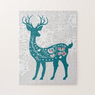 Puzzle Cerf nordique vintage aux flambeaux de neige