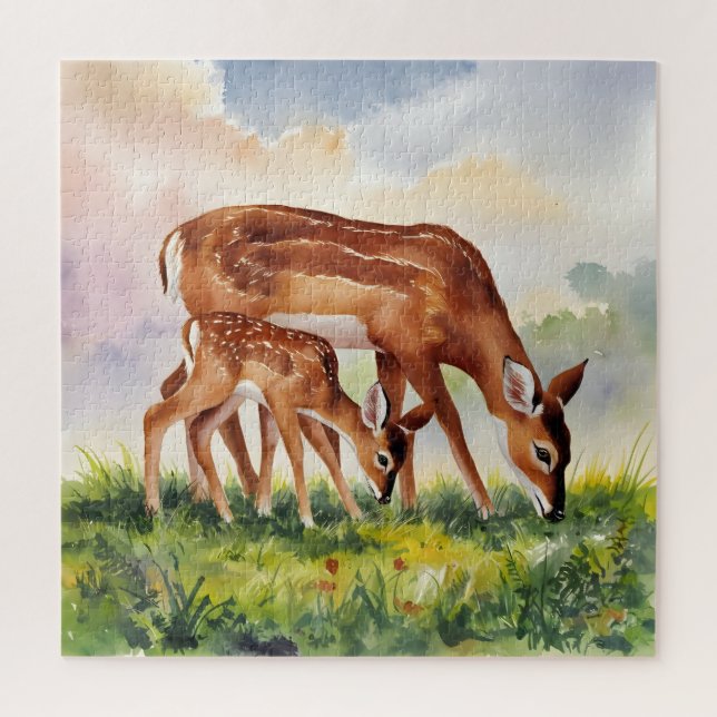 Puzzle Cerf peint maman et bébé (Vertical)