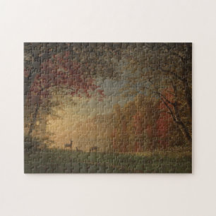 Puzzle Cerfs communs indiens de coucher du soleil par un
