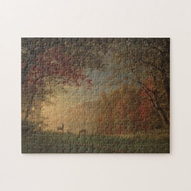 Puzzle Cerfs communs indiens de coucher du soleil par un (Horizontal)