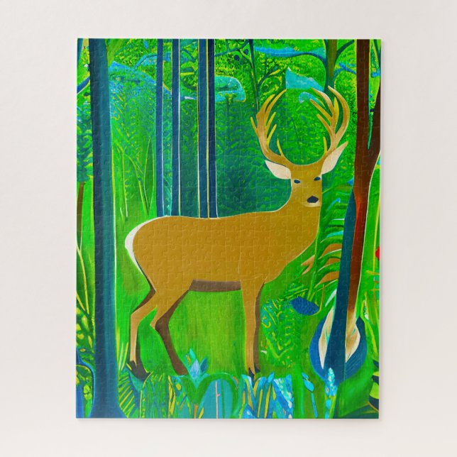 Puzzle Cerfs dans un cadre forestier imaginaire  (Vertical)