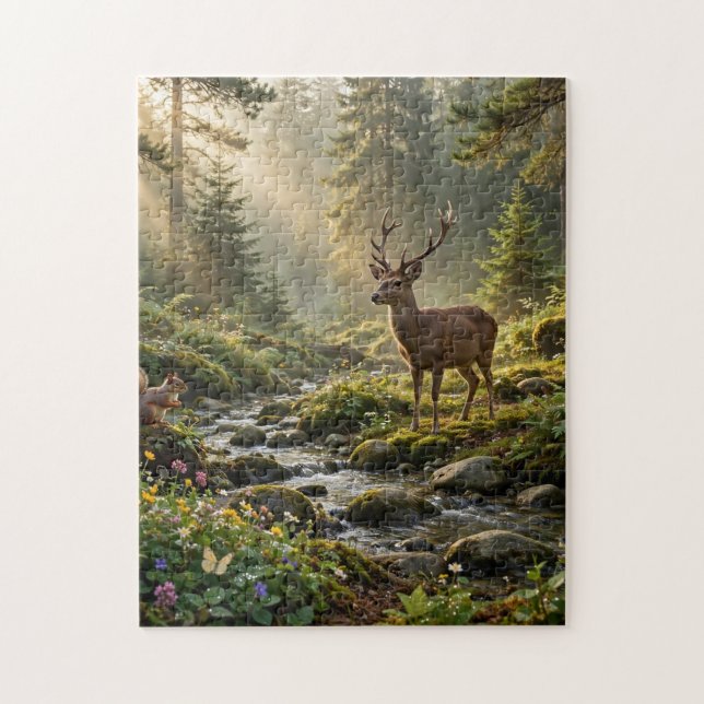 Puzzle Cerfs dans une forêt brumeuse (Vertical)