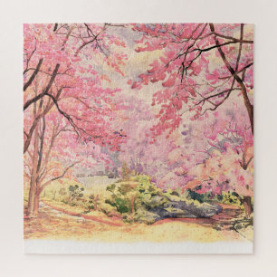 Puzzle Cerise de l'Himalaya sauvage : Paysage aquarelle.