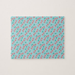 Puzzle Cerises Aquarelle Peinte à la Main Rose Turquoise