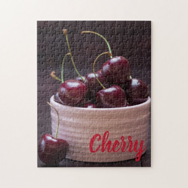 Puzzle Cerises dans un bol rose pour amoureux des fruits (Vertical)