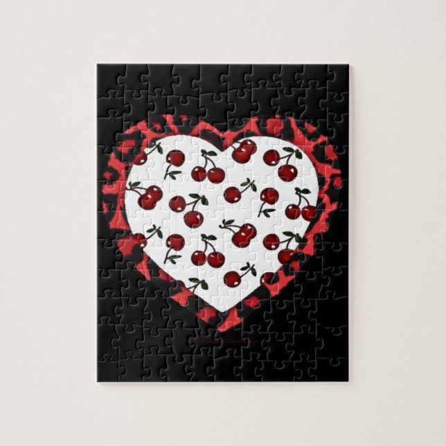 Puzzle Cerises RAB Imprimé Léopard Cœur Rockabilly (Vertical)