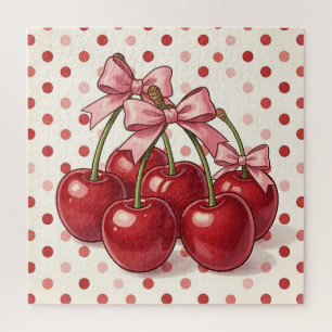 Puzzle Cerises Rouges Douces Rubans Roses Rétro Points