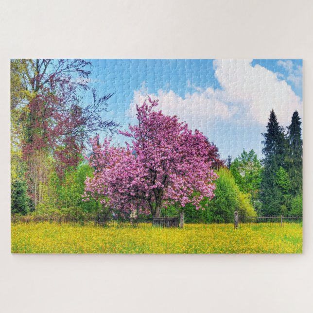 Puzzle Cerisier Violet Sur Fleur Jaune (Horizontal)
