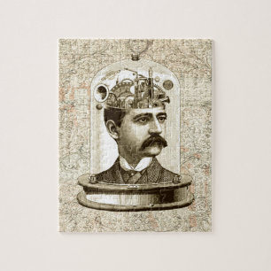 Puzzle Cerveau steampunk vintage, homme moustache