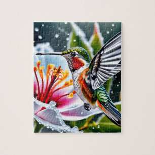 Puzzle C'est un bel oiseau-colibri d'hibiscus givré b