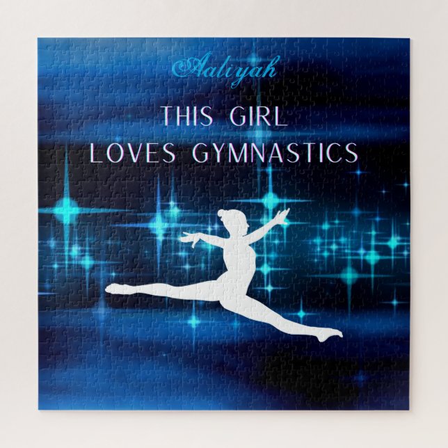 Puzzle Cette Fille Aime La Gymnastique Noir, Bleu, Blanc (Vertical)