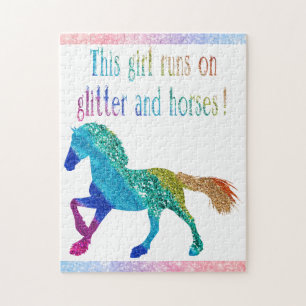 Puzzle Cette fille fonctionne à paillettes et chevaux