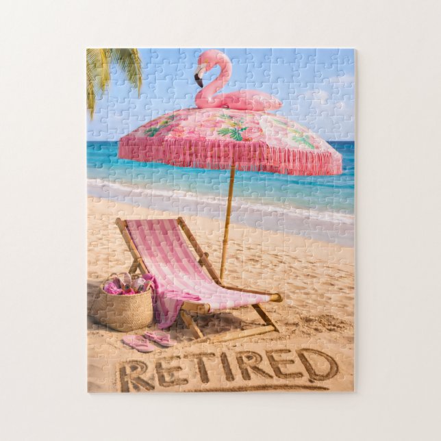 Puzzle Chaise de plage et parasol à thème flamant rose re (Vertical)