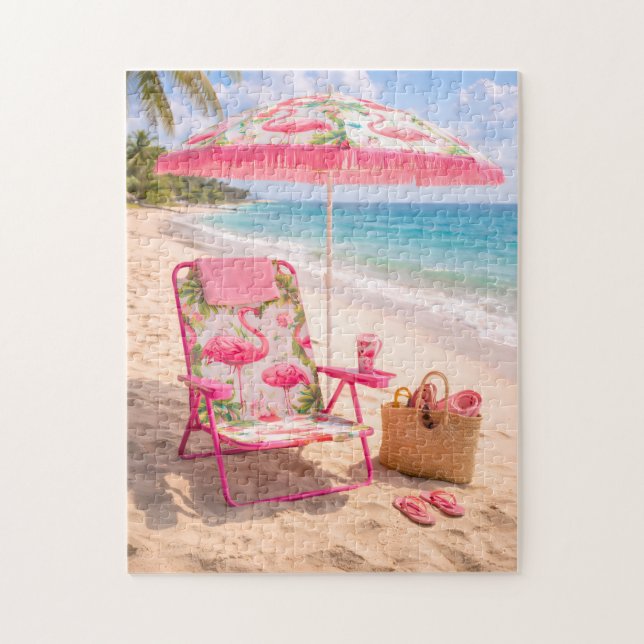 Puzzle Chaise de plage et parasol sur le thème du flamant (Vertical)