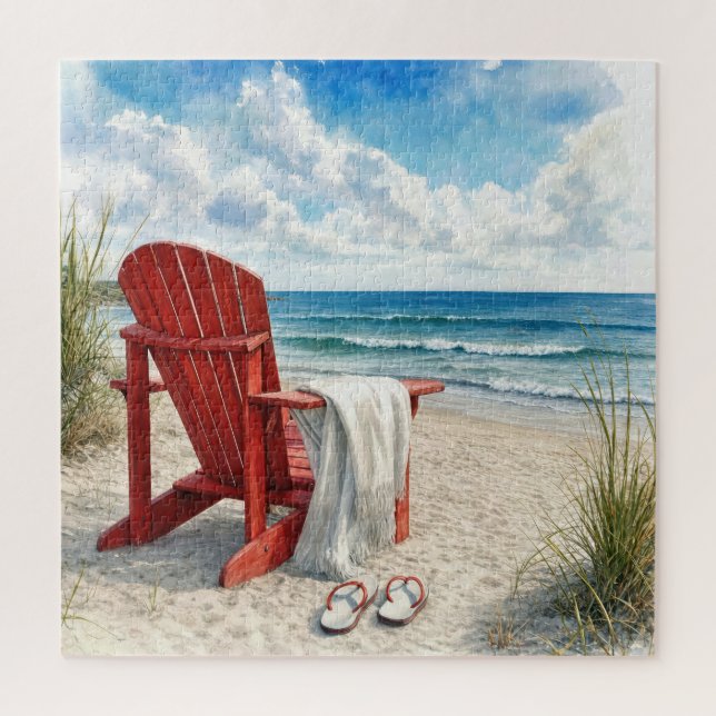 Puzzle Chaise de plage rouge Adirondack avec tongs (Vertical)