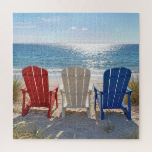 Puzzle Chaises Adirondack de plage aux couleurs patriotiq
