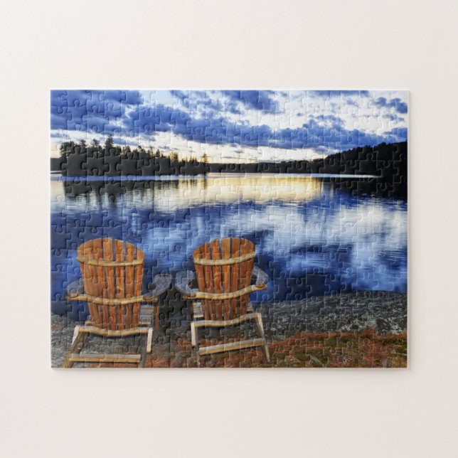 Puzzle Chaises En Bois Au Coucher Du Soleil Sur La Rive D (Horizontal)