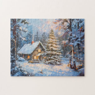 Puzzle Chalet Cosy d'Hiver avec Arbre de Noël