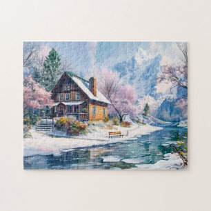 Puzzle Chalet de montagne au printemps avec des fleurs