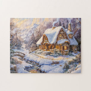 Puzzle Chalet de montagne neigeux par ruisseau