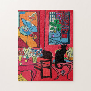 Puzzle Chambre rouge avec chat noir