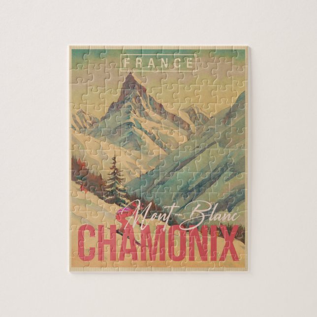 Puzzle Chamonix France Mont-Blanc Vintage Ski 1950 (Vertical)