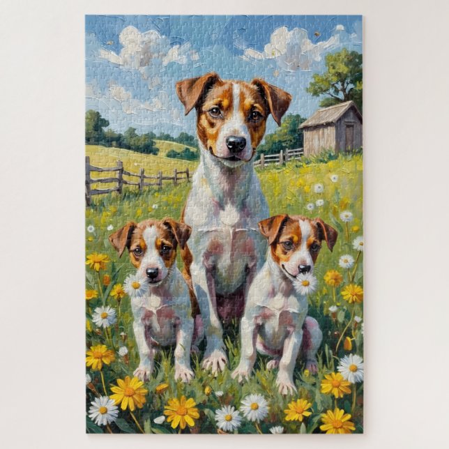 Puzzle Champ d'art de pissenlit Jack Russell (Vertical)
