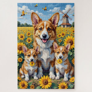 Puzzle Champ d'art de tournesol Corgi