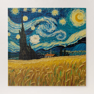 Puzzle Champ de blé doré sous un ciel étoilé - Texturé O