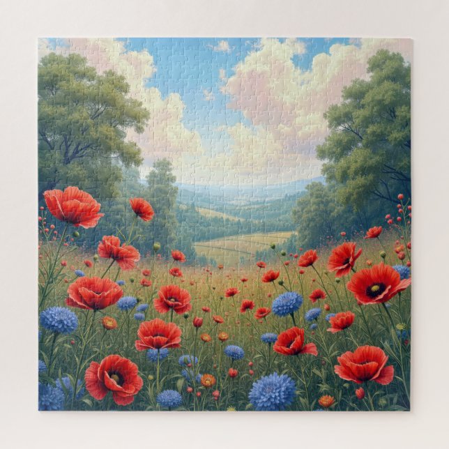 Puzzle Champ de coquelicots et de dahlias (Vertical)