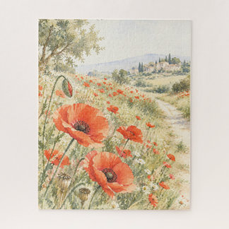 Puzzle Champ de coquelicots rouges à l'aquarelle dans la