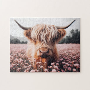 Puzzle Champ de Fleur sauvage écossais Highland Cow