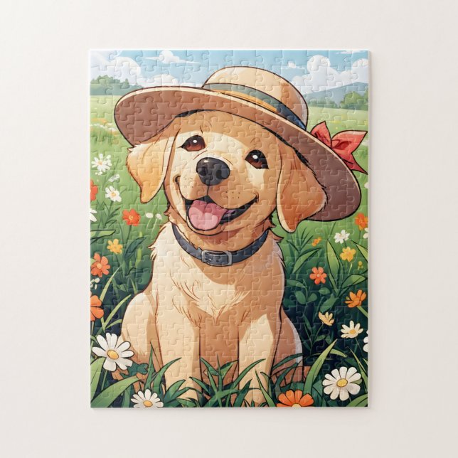 Puzzle Champ de fleurs Labrador Retriever (Vertical)