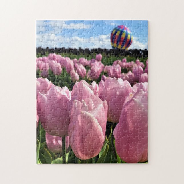 Puzzle Champ de tulipes roses avec montgolfière, Oregon (Vertical)