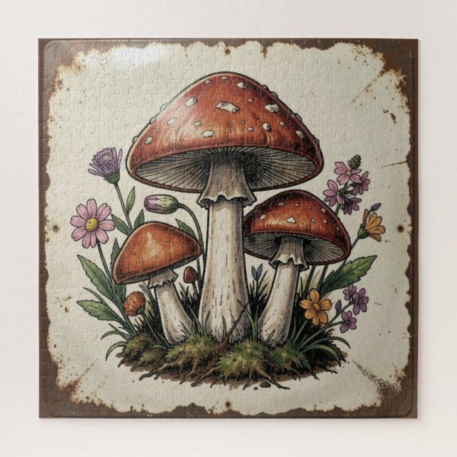 Puzzle Champignons et Fleurs Rétro Vibes Vintage (Vertical)