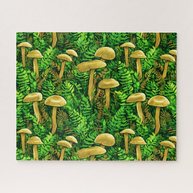 Puzzle Champignons et fougères sur le sol forestier (Horizontal)