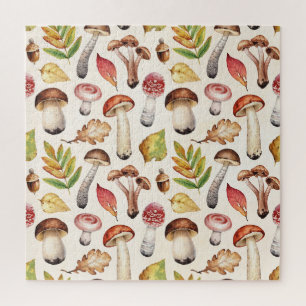 Puzzle Champignons Feuille : Motif d'illustration aquarel