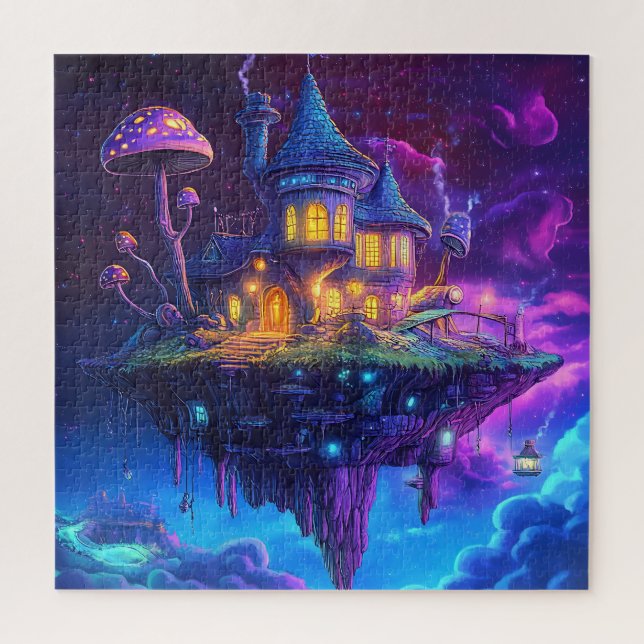 Puzzle Champignons Magiques de Contes de Fées  & Île Flot (Vertical)